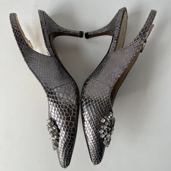 Adrienne Vittadini Surya Slingback Shoes Sz 6M Snake Skin Crystals Pewter Glam - Picture 6 of 15